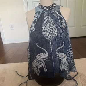 Free People Blue and White Elephant Print Top